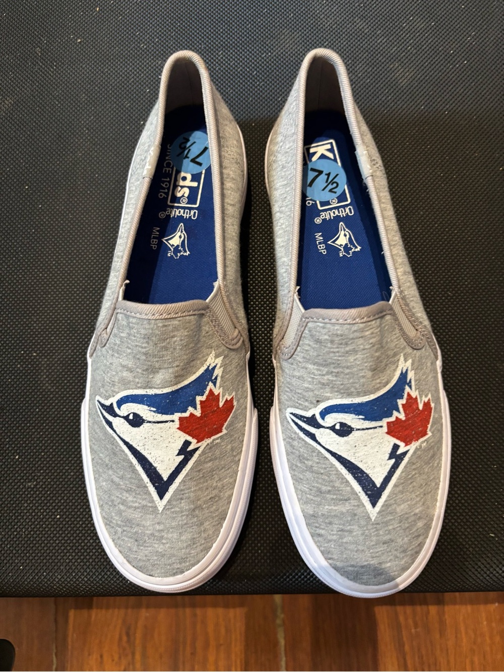 NWOT Keds Gray Slip-On Sneakers with Blue Jays Logo